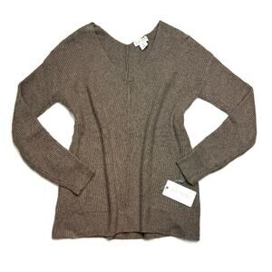 NWT Ruby Moon V Neck Ribbed Knit Sweater Small Cocoa Brown Pullover Soft Cozy